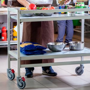lockable mobile trolley with shelving